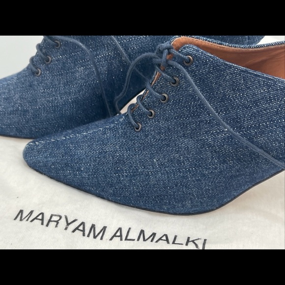 Maryam Almalki Women's Jane Lace Up Pointed Toe Navy Blue Denim Mules EU Size 39 - Picture 3 of 15
